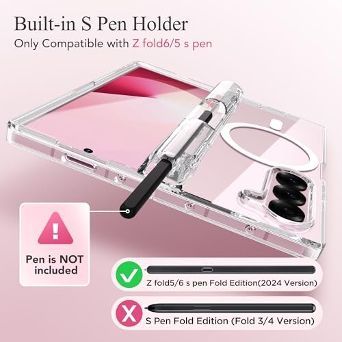 Tongate Magnetic For Galaxy Z Fold 6 Case With Screen Protector Compatible With Magsafe Non Yellowing Slim Transparent Z6 Phone Case Built In S Pen Holder Hinge Cover For Samsung Z Fold6 Clear Featured