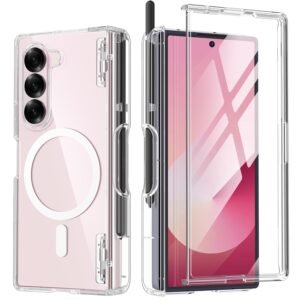 Tongate Magnetic For Galaxy Z Fold 6 Case With Screen Protector Compatible With Magsafe Non Yellowing Slim Transparent Z6 Phone Case Built In S Pen Holder Hinge Cover For Samsung Z Fold6 Clear Gallery 5