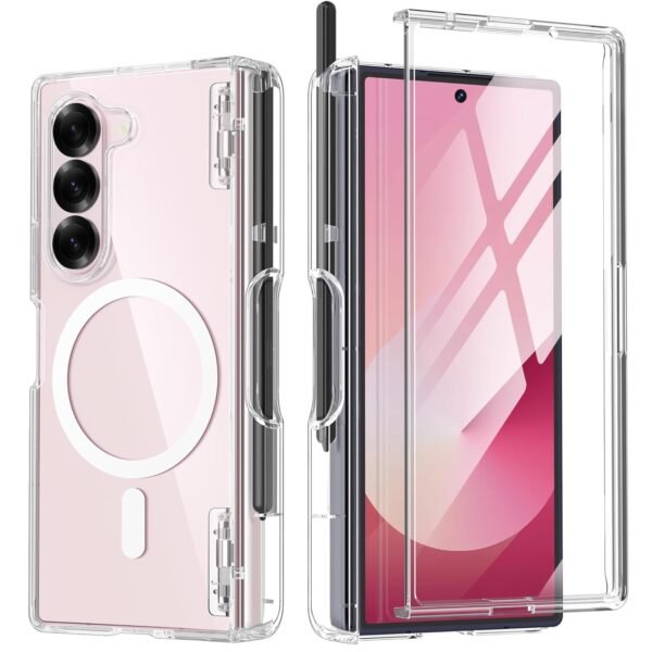 Tongate Magnetic For Galaxy Z Fold 6 Case With Screen Protector Compatible With Magsafe Non Yellowing Slim Transparent Z6 Phone Case Built In S Pen Holder Hinge Cover For Samsung Z Fold6 Clear Gallery 5