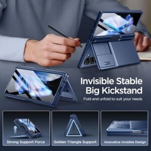 Tongate Wallet For Z Fold 6 Case With Glass Screen Protector Card Holderbuilt In S Pen Holder Kickstand Camera Cover Hinge Protection Z6 Rugged Phone Case For Samsung Galaxy Z Fold 6 Navy Blue Featured