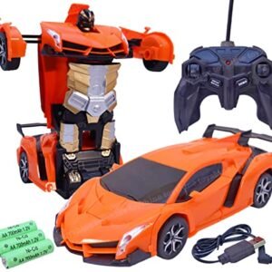 Toyshine Big Size 118 Remote Control Car To Robot Transforming Car Toy Rechargeable Orange Model Sports Kid Featured
