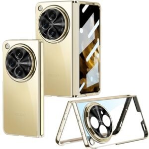Transparent Electroplated Case Cover With Back Screen Protector For Oneplus Open 5g Oneplus Open 5g Case Cover Clear Gold Polycarbonate Featured