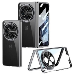 Transparent Electroplated Case Cover With Back Screen Protector For Oneplus Open 5g Oneplus Open 5g Case Cover Clear Silver Black Polycarbonate Featured