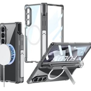 Transparent Shockproof Airbag Series Magnetic Charging Support Back Case Cover With S Pen Hoder Hinge Cover Kickstand For Samsung Galaxy Z Fold 6 5g Clear Black Featured