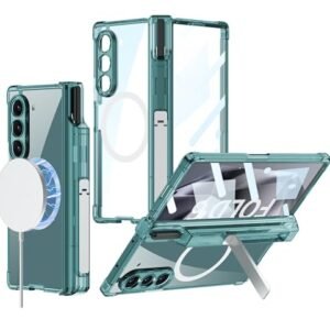 Transparent Shockproof Airbag Series Magnetic Charging Support Back Case Cover With S Pen Hoder Hinge Cover Kickstand For Samsung Galaxy Z Fold 6 5g Clear Green Featured