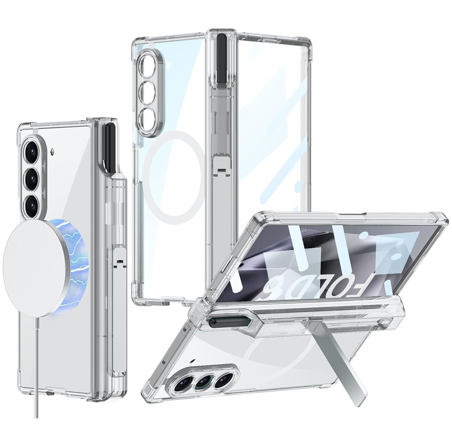 Transparent Shockproof Airbag Series Magnetic Charging Support Back Case Cover With S Pen Hoder Hinge Cover Kickstand For Samsung Galaxy Z Fold 6 5g Featured