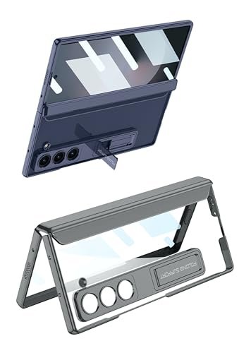 Transparent Slim Electroplated Back Case Cover With Front Glass Hinge Cover Kickstand For Samsung Galaxy Z Fold6 Galaxy Fold 6 Case Cover Clear Silver Grey Featured