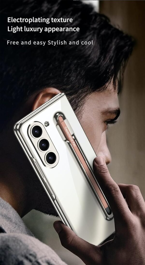 Transparent Slim Electroplated Back Case Cover With Front Glass Pen For Samsung Galaxy Z Fold5 Galaxy Fold 5 Case Cover Gallery 2