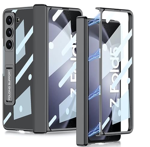 Transparent Slim Electroplated Back Case Cover With Front Glasshinge Cover Kickstand For Samsung Galaxy Z Fold5 Galaxy Fold 5 Case Cover Clear Black Featured