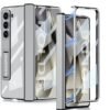 Transparent Slim Electroplated Back Case/Cover with Front Glass,Hinge Cover & Kickstand for Samsung Galaxy Z Fold6 / Galaxy Fold 6 Case Cover - (Clear Grey |)