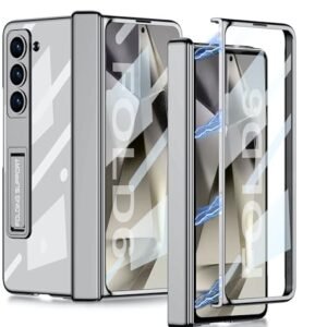 Transparent Slim Electroplated Back Case Cover With Front Glasshinge Cover Kickstand For Samsung Galaxy Z Fold6 Galaxy Fold 6 Case Cover Clear Grey Featured