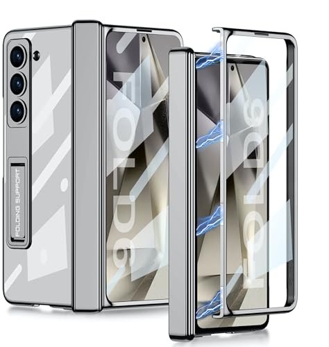 Transparent Slim Electroplated Back Case Cover With Front Glasshinge Cover Kickstand For Samsung Galaxy Z Fold6 Galaxy Fold 6 Case Cover Clear Grey Featured