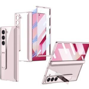 Transparent Slim Electroplated Back Case Cover With Front Glasshinge Cover Kickstand For Samsung Galaxy Z Fold6 Galaxy Fold 6 Case Cover Featured