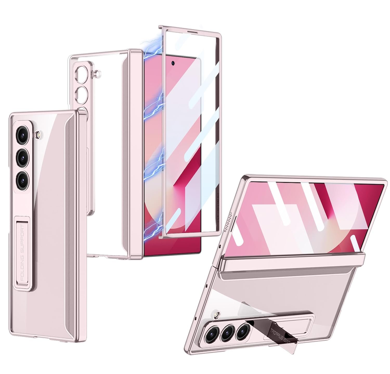 Transparent Slim Electroplated Back Case Cover With Front Glasshinge Cover Kickstand For Samsung Galaxy Z Fold6 Galaxy Fold 6 Case Cover Featured