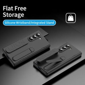 Ultra Hybrid Galaxy Z Fold 6 Case With Stand Hinge Protection Rugged Pc Hard Cover With Wristband Kickstand Front Screen Protector Fold 6 Case For Men Women 2024 Black Featured