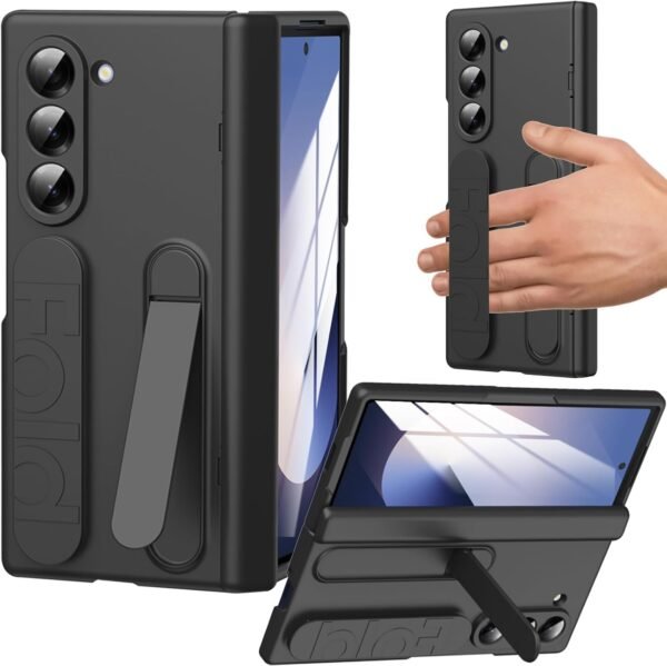 Ultra Hybrid Galaxy Z Fold 6 Case With Stand Hinge Protection Rugged Pc Hard Cover With Wristband Kickstand Front Screen Protector Fold 6 Case For Men Women 2024 Black Gallery 2