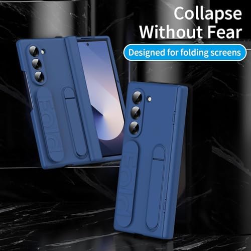 Ultra Hybrid Galaxy Z Fold 6 Case With Stand Hinge Protection Rugged Pc Hard Cover With Wristband Kickstand Front Screen Protector Fold 6 Case For Men Women 2024 Blue Featured