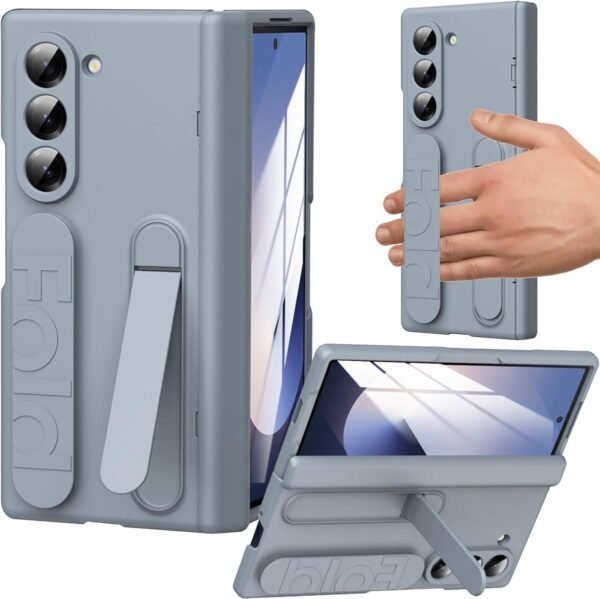 Ultra Hybrid Galaxy Z Fold 6 Case With Stand Hinge Protection Rugged Pc Hard Cover With Wristband Kickstand Front Screen Protector Fold 6 Case For Men Women 2024 Gray Gallery 5
