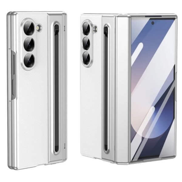 Ultra Hybrid Luxury Design Leather Case For Samsung Galaxy Z Fold 6 With S Pen Tempered Glass Screen Protector Kickstand Comfortable Grip Scratch Resistant For Fold 6 Case White Featured