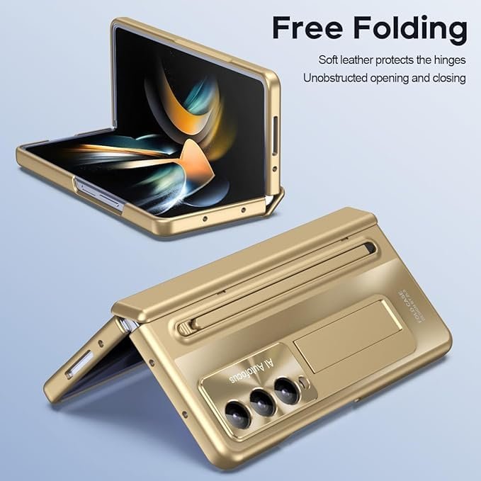 Ultra Hybrid Luxury Design Pc Case For Samsung Galaxy Z Fold 6 With S Pen Tempered Glass Screen Protector Kickstand Comfortable Grip Scratch Resistant For Fold 6 Case Gold Featured