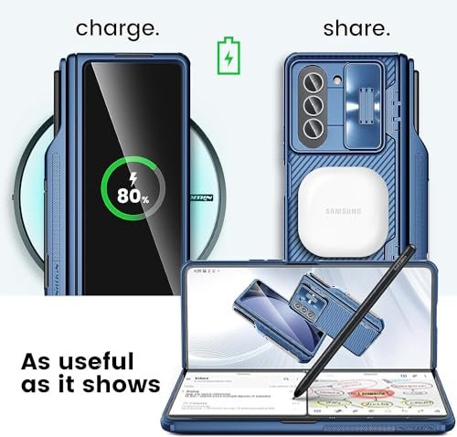 Ultra Hybrid Nilkin Polycarbonate Case For Samsung Galaxy Z Fold 5 Case With S Pen Holder Screen Protectorshinge Protection With Hidden Kickstand For Galaxy Z Fold 5 Blue Featured