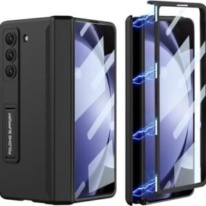 Ultra Hybrid Pc Glass Leather Compatible With Samsung Galaxy Z Fold 5 2023 Case With Magnetic Hinge Protection Screen Protector Adjustable Kickstand For Fold 5 Case Black Gallery 3