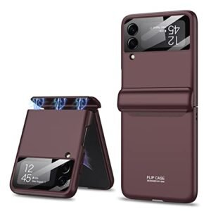 Ultra Thin Back Case Cover For Galaxy Z Flip 4 Magnetic Hinge Protection And Inbuilt Glass Window Protection Burgundy Featured