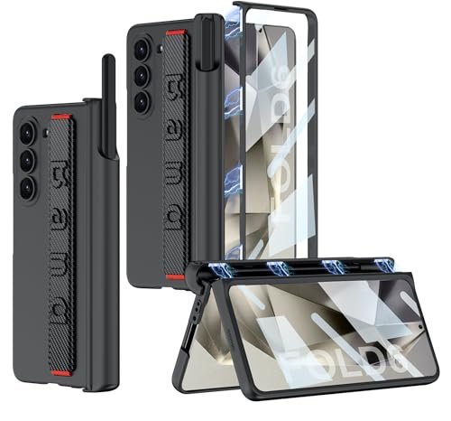 Ultra Thin Case Cover With Leather Strap Hinge Protector S Pen Holder For Samsung Galaxy Z Fold6 Galaxy Fold 6 Case Cover Carbon Black Featured