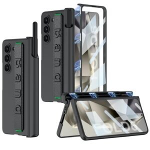 Ultra Thin Case Cover With Leather Strap Hinge Protector S Pen Holder For Samsung Galaxy Z Fold6 Galaxy Fold 6 Case Cover Matte Black Featured