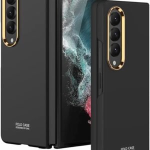 Ultra Thin Pc Case Cover With Golden Lens Ring For Galaxy Z Fold 4 Black Featured
