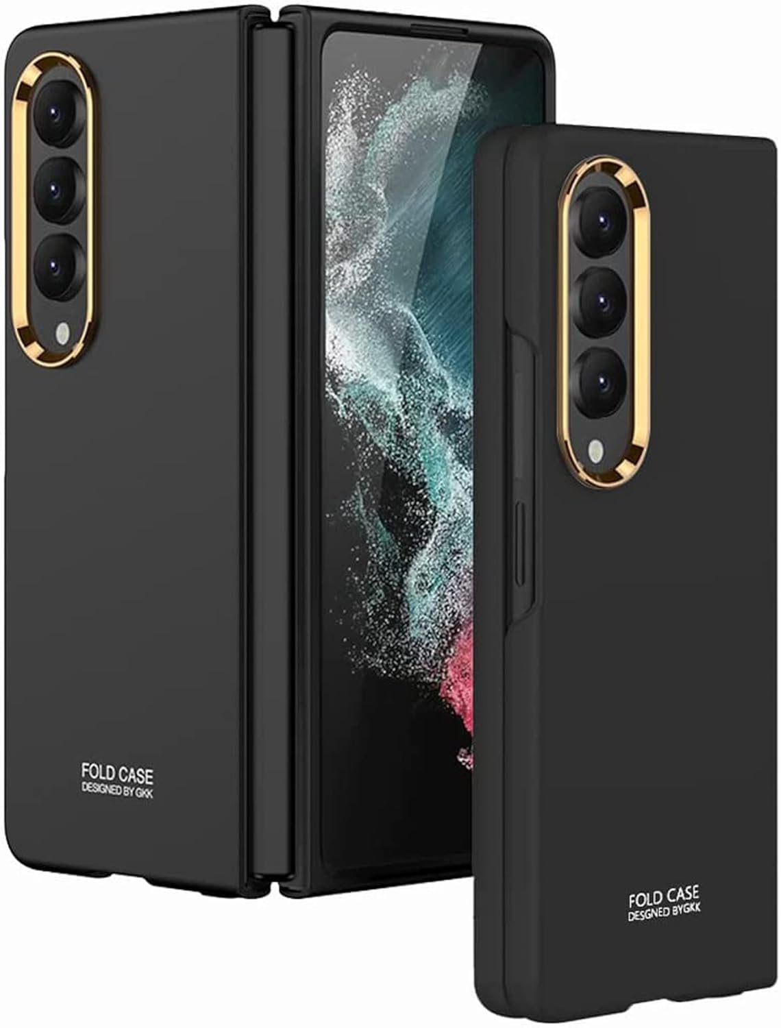 Ultra Thin Pc Case Cover With Golden Lens Ring For Galaxy Z Fold 4 Black Featured