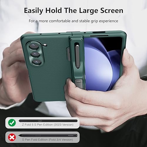 Upgraded Samsung Z Fold 5 Case With S Pen Holder Hinge Protection Metal Kickstand Anti Scratch Shockproof Protective Phone Case For Galaxy Z Fold 5 Green Featured