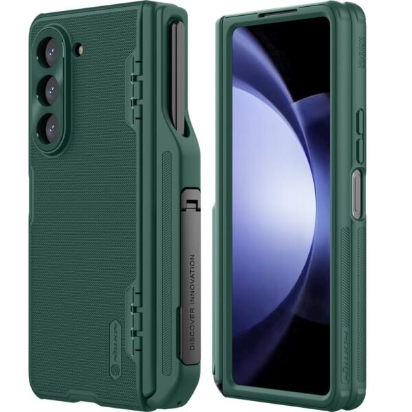 Upgraded Samsung Z Fold 5 Case With S Pen Holder Hinge Protection Metal Kickstand Anti Scratch Shockproof Protective Phone Case For Galaxy Z Fold 5 Green Gallery 4