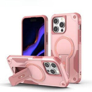 Us Lite Back Cover For Iphone 15 Pro Max With Portable Kickstand Mag Safe Compatible Magnetic Case Shockproof Military Grade Protection Rugged Armor Design Phone Cover Pink Featured