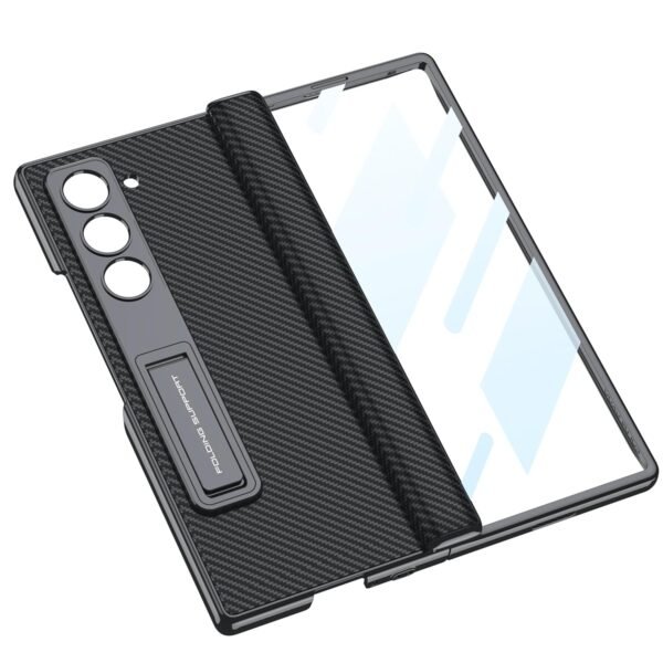 Vegan Leather Electroplated Back Case Cover With Front Glass Magnetic Hinge Cover Kickstand For Samsung Galaxy Z Fold6 Galaxy Fold 6 Case Cover Gallery 3