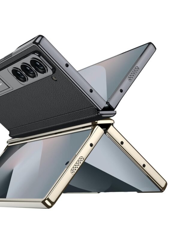 Vegan Leather Electroplated Back Case Cover With Front Glass Magnetic Hinge Cover Kickstand For Samsung Galaxy Z Fold6 Galaxy Fold 6 Case Cover Gallery 6
