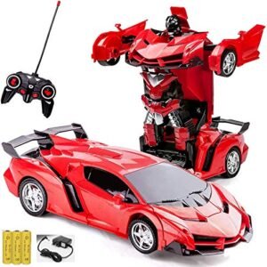 Velocious 2 In 1 Remote Control Transforming Robot Car Rechargeable Rc Deformation Toy With One Button Transformation Led Lights Sounds Gift For Kids Boys Girls 3 Years Featured