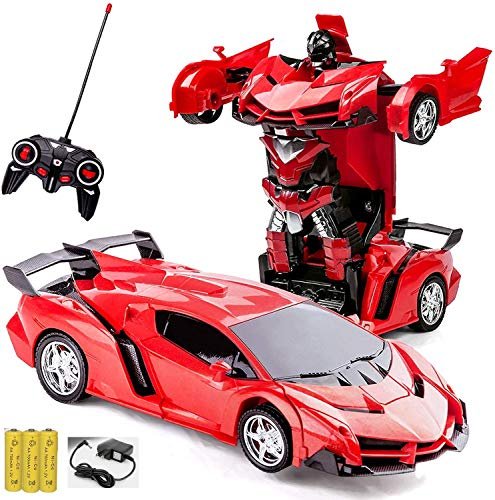 Velocious 2 In 1 Remote Control Transforming Robot Car Rechargeable Rc Deformation Toy With One Button Transformation Led Lights Sounds Gift For Kids Boys Girls 3 Years Featured