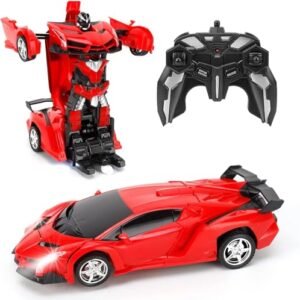 Velocious Remote Control Transform Car Robot Boys Toys With Lights Rc Car 2 4ghz 118 Rechargeable 360rotating Race Gifts For Kids Girls Party Featured