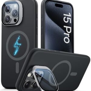 Vihibii For Iphone 15 Pro Case Compatible With Magsafe Built In Transparent Lens Cover Camera Stand Full Body Shockproof Soft Silicone Rubber Phone Cover With Microfiber Lining Black Featured