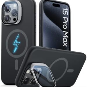 Vihibii For Iphone 15 Pro Max Case Compatible With Magsafe Built In Transparent Lens Cover Camera Stand Full Body Shockproof Soft Silicone Rubber Phone Cover With Microfiber Lining Black Featured