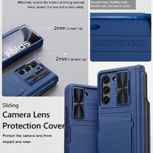 Vihibii For Samsung Z Fold 5 Case With Card Holder S Pen Holder Slide Camera Cover Hinge Protection Screen Protector Rugged Wallet Phone Protective Case For Samsung Galaxy Z Fold 5 2023 Blue Featured