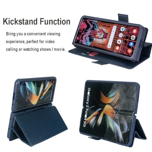 Vitodo For Galaxy Z Fold 6 Case With S Pen Holder Genuine Leather Wallet Case Built In Slide Camera Cover Card Slot Kickstand Hinge Protection Phone Cover For Samsung Galaxy Z Fold6 Blue Featured