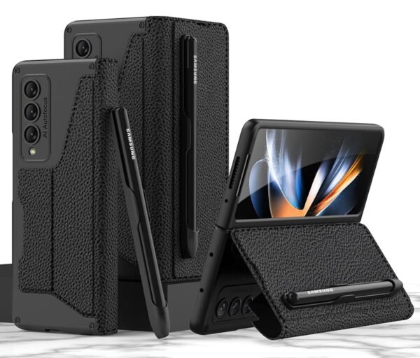 Wallet Flip Case Cover With S Pen Slot For Samsung Galaxy Z Fold4 5g Galaxy Fold 4 5g Case Cover Leather Matte Black Gallery 3