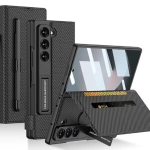 Wallet Flip Flap Case Cover With Kickstand Pen Slot For Samsung Galaxy Z Fold6 Galaxy Fold 6 Case Cover Faux Leather Carbon Black Featured