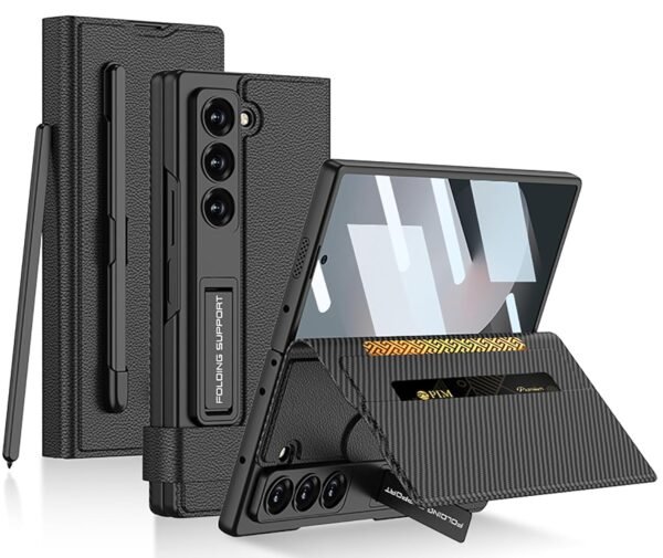 Wallet Flip Flap Case Cover With Kickstand Pen Slot For Samsung Galaxy Z Fold6 Galaxy Fold 6 Case Cover Faux Leather Matte Black Gallery 3