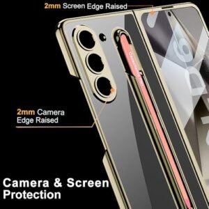 Wibrthz For Samsung Galaxy Z Fold 6 Clear Case With S Pen Holder S Pen Transparent Crystal Plating Case With Screen Protector Luxury Shockproof Anti Scratch Cover For Z Fold 6 Goldpink Pen Featured