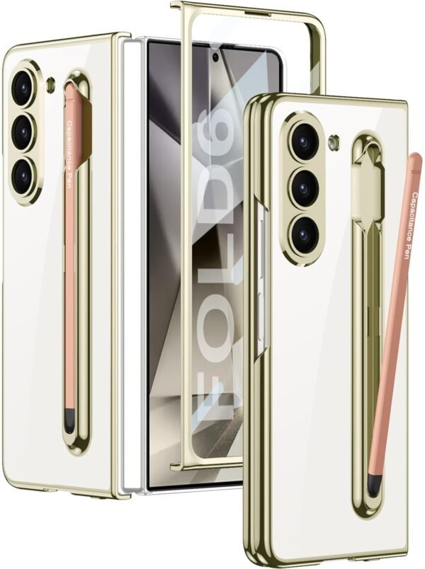 Wibrthz For Samsung Galaxy Z Fold 6 Clear Case With S Pen Holder S Pen Transparent Crystal Plating Case With Screen Protector Luxury Shockproof Anti Scratch Cover For Z Fold 6 Goldpink Pen Gallery 1