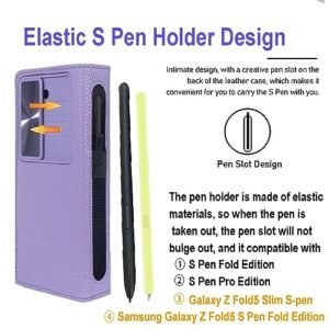 Woluki For Samsung Galaxy Z Fold 5 Case With S Pen Holder Genuine Leather Wallet Case Built In Slide Camera Cover Hinge Protection Kickstand Stylus Slot Phone Case For Galaxy Z Fold5 5g Purple Featured