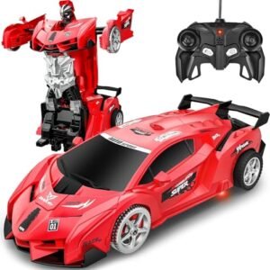 X14 Store Remote Control Deformation Robot Car Toy 360 Rotating Rc With Led Light Transform Robot For 3 8 Year Old Boys Girls Kids Gifts Red Featured